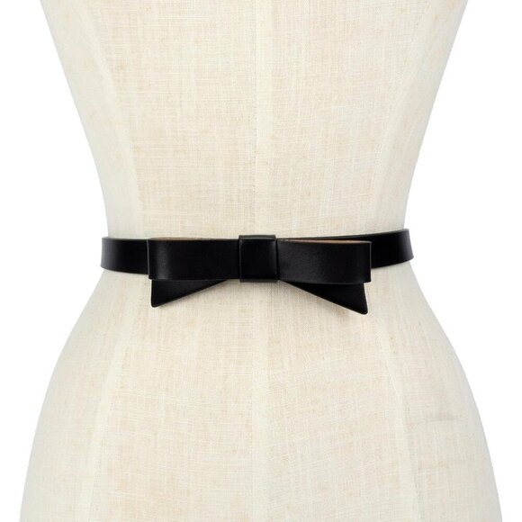 Women\'s Leather Bow Belt 0.75 Inch Adjustable Small Black Stylish Accessory
